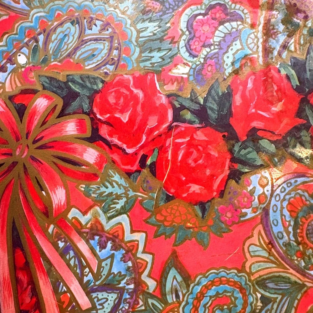 Vtg Tin Serving Tray Roses Paisley Heart Wreath Cottagecore Grandmillennial 13in